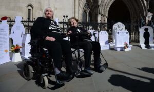Disabled campaigners against assisted suicide, outside the High Court