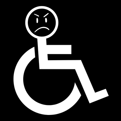 Wheelchair symbol with angry face