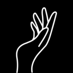 Black background with a hand graphic